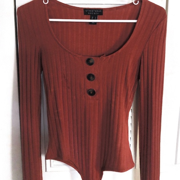 Orange/Brown Long Sleeve Bodysuit - Picture 1 of 2